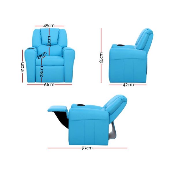 Kids Recliner Chair Blue PU Leather Sofa Lounge Couch Children Armchair