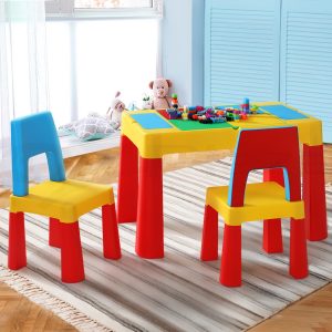 3PCS Kids Table and Chairs Set Activity Toys Storage Box Desk Blocks