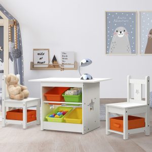 3PCS Kids Table and Chairs Set Children Furniture Play Toys Storage Box