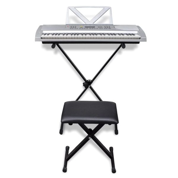 61-Key Electric Keyboard + Adjustable Keyboard Stand and Stool Set