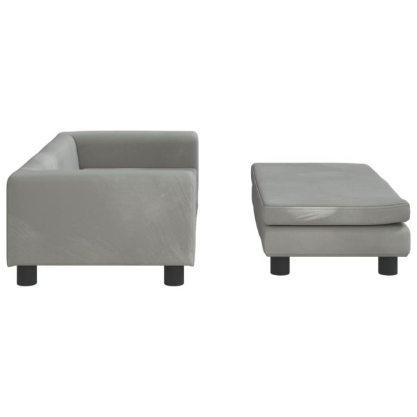 Kids Sofa with Footstool Light Grey 100x50x30 cm Velvet