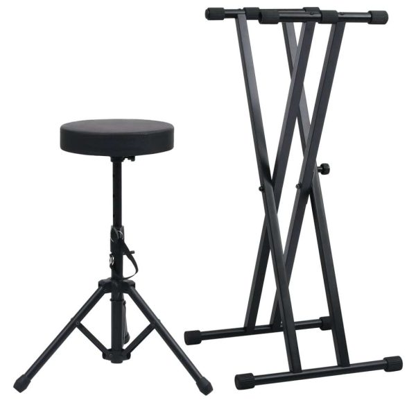 Double Braced Keyboard Stand and Stool Set Black