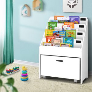 4 Tiers Kids Bookshelf Storage Organiser Children Bookcase Drawers Display