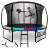 UP-SHOT Round Kids Trampoline with Curved Pole Design, Basketball Set and Sprinkler Accessory, Black and Multi-colour