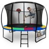 UP-SHOT Round Kids Trampoline with Curved Pole Design, Basketball Set and Sprinkler Accessory, Black and Multi-colour