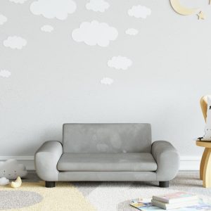 Kids Sofa Light Grey Velvet