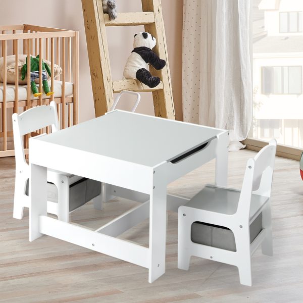 Kids Table and Chairs Set Storage Box Toys Play Desk Wooden Study Tables