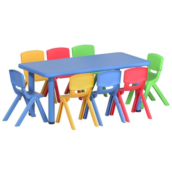Kids Table and Chairs Study Desk Furniture 120CM Plastic Table 8 Chairs