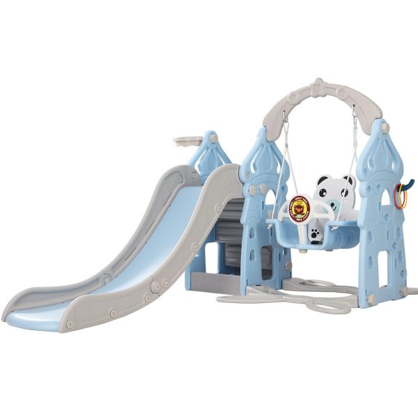 Kids 170cm Slide and Swing Set Playground Basketball Hoop Ring Outdoor Toys Blue