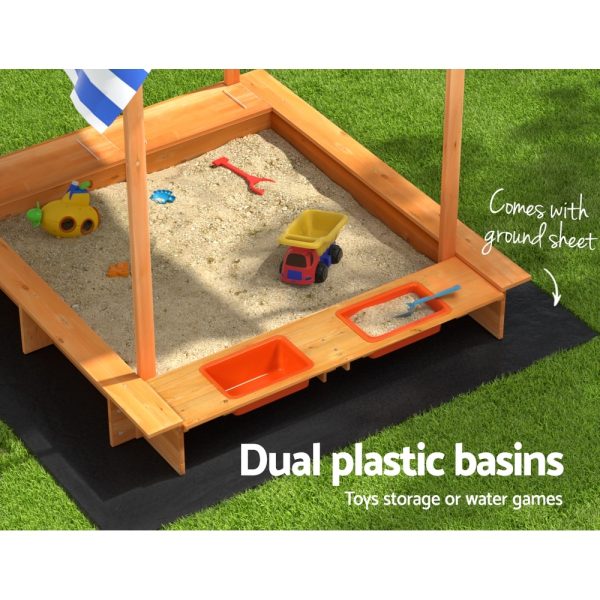 Keezi Kids Sandpit Outdoor Toys Wooden Large Sand Pit Water Box Canopy 149cm