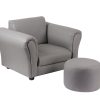 Kids Grey Couch Sofa Chair w/ Footstool in PU Leather