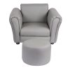 Kids Grey Couch Sofa Chair w/ Footstool in PU Leather