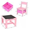 3PCS Kids Table and Chairs Set with Black Chalkboard (Pink)
