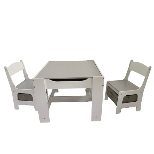 3PCS Kids Table and Chairs Set with Black Chalkboard (Grey)