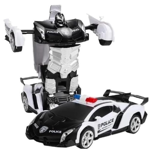 Transform Car Robot Police Car with Remote Control (White Black) GO-TCR-102-FM