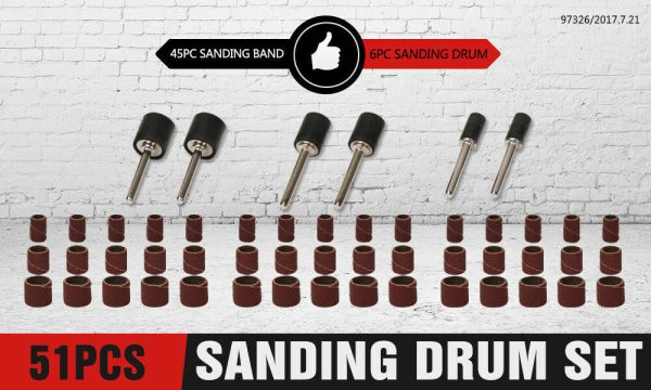 51Pc Sanding Bands Drum Sleeve Set 120 Grits Mandrel Dremel Rotary Kit 3mm Shank