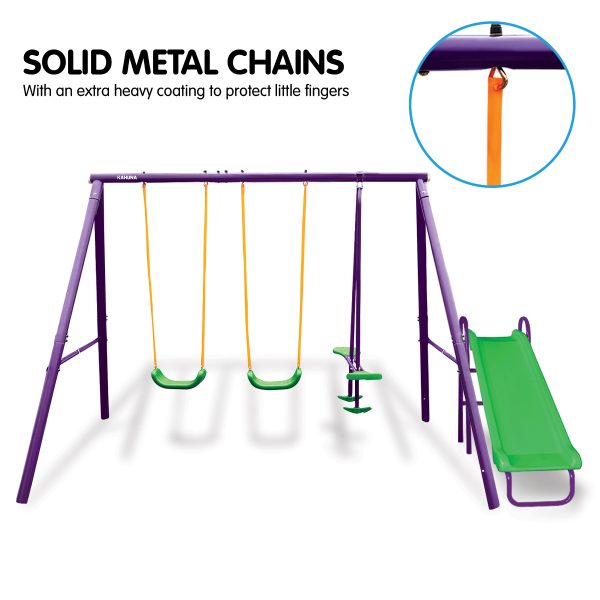 Kahuna Kids 4-Seater Swing Set with Slide Purple Green