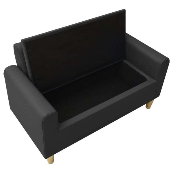 2-Seater Children Sofa Faux Leather – Black