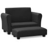 Children Sofa with Stool Faux Leather – Black