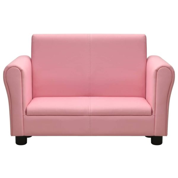 Children Sofa with Stool Faux Leather – Pink