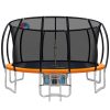 Trampoline Round Trampolines With Basketball Hoop Kids Present Gift Enclosure Safety Net Pad Outdoor – 12ft, Orange