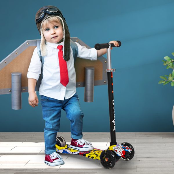 Kids Scooter 3 Wheels Slider Toddler Toys Adjustable Height Flashing LED – Multicolor