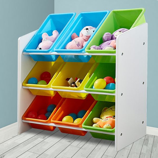 9 Bins Kids Toy Box Bookshelf Organiser Display Shelf Storage Rack Drawer