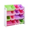 12Bins Kids Toy Box Bookshelf Organiser Display Shelf Storage Rack Drawer – White