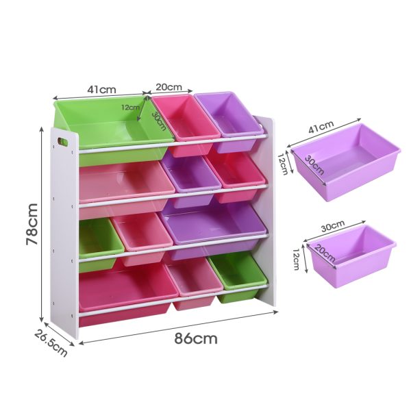 12Bins Kids Toy Box Bookshelf Organiser Display Shelf Storage Rack Drawer – White