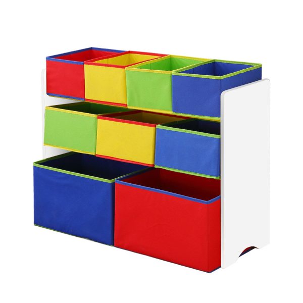 Kids Toy Box 9 Bins Storage Rack Organiser Cabinet Wooden Bookcase 3 Tier – White