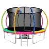 Trampoline Round Trampolines With Basketball Hoop Kids Present Gift Enclosure Safety Net Pad Outdoor – 12ft, MULTICOLOUR