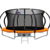Trampoline Round Trampolines With Basketball Hoop Kids Present Gift Enclosure Safety Net Pad Outdoor – 14ft, Orange
