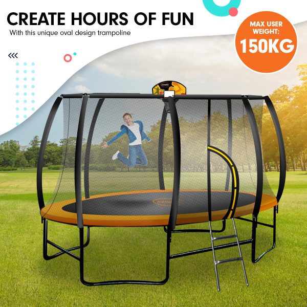 Kahuna Trampoline 8 ft x 14ft Oval Outdoor – With Basketball Set