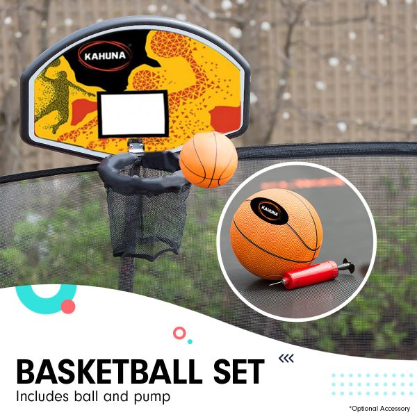 Kahuna Trampoline 8 ft x 11 ft Outdoor Rectangular Rainbow – Orange, With Basketball Set