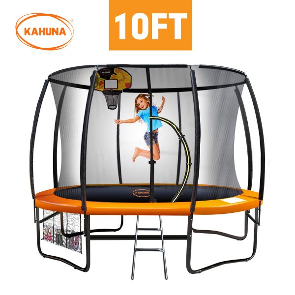 Kahuna Trampoline with Basket ball set – 10 FT, Orange