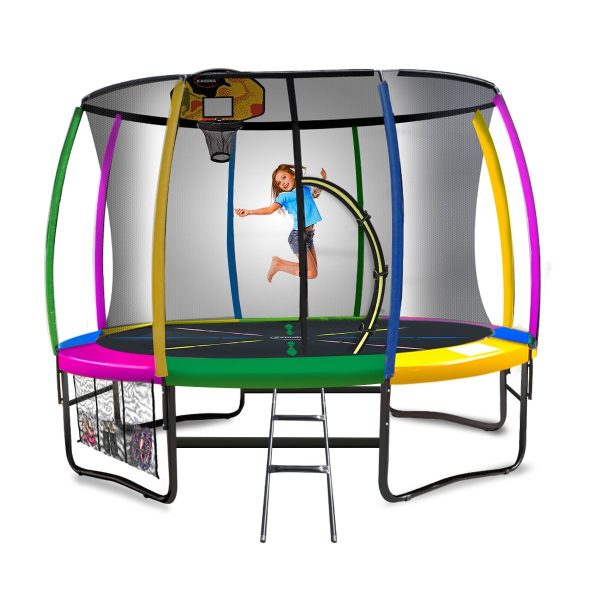 Kahuna Trampoline with Basket ball set – 14 FT, Rainbow