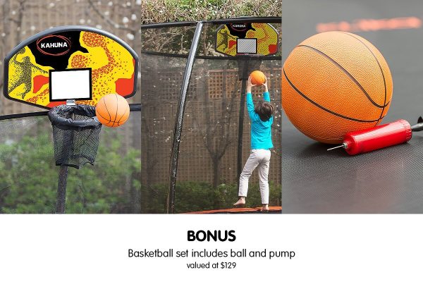Kahuna Pro Trampoline with Mat, Reversible Pad, Basketball Set – 8 ft
