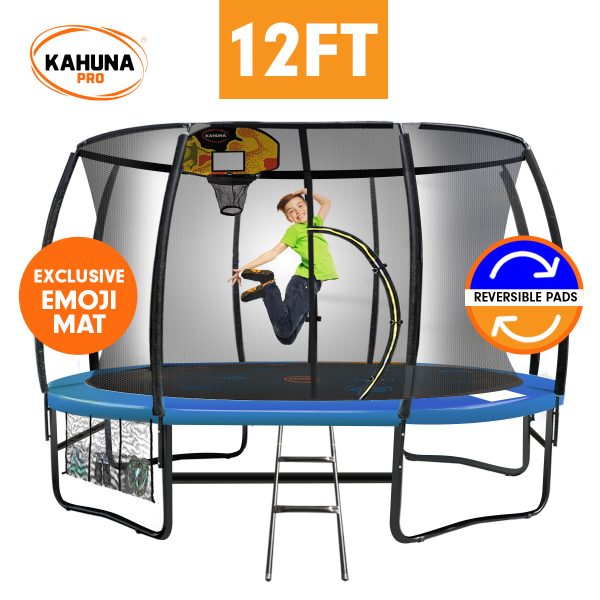 Kahuna Pro Trampoline with Mat, Reversible Pad, Basketball Set – 12 FT
