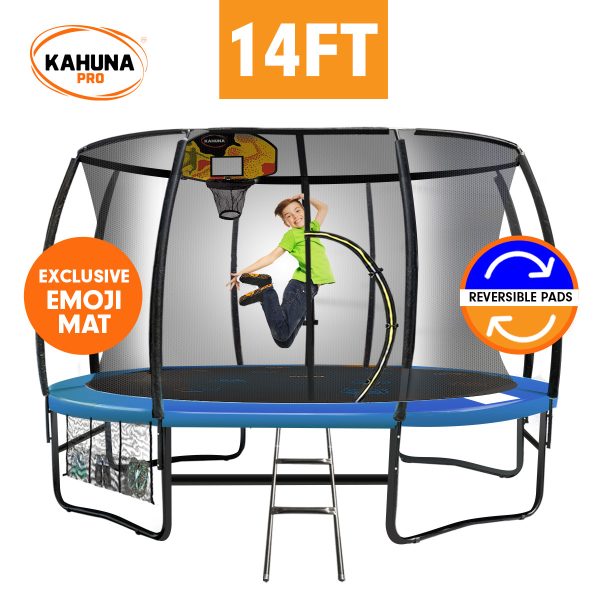Kahuna Pro Trampoline with Mat, Reversible Pad, Basketball Set – 14 FT