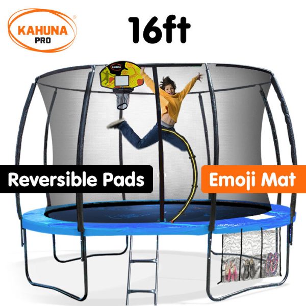 Kahuna Pro Trampoline with Mat, Reversible Pad, Basketball Set – 16 FT
