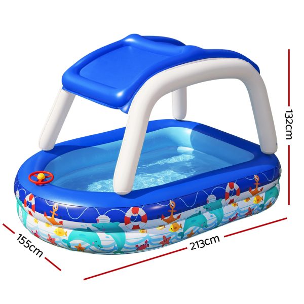 Kids Pool 213x155x132cm Inflatable Swimming w/ Canopy Play Pools 282L