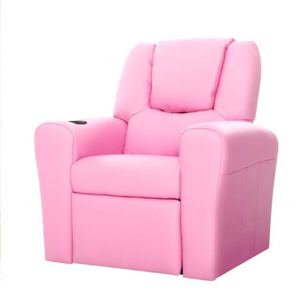 Kids Recliner Chair PU Leather Sofa Lounge Couch Children Armchair – Pink