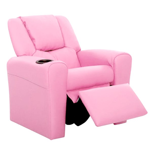 Kids Recliner Chair PU Leather Sofa Lounge Couch Children Armchair – Pink