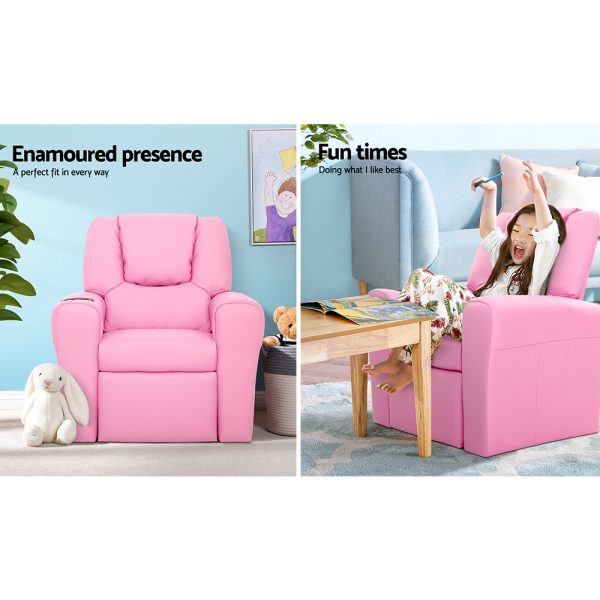 Kids Recliner Chair PU Leather Sofa Lounge Couch Children Armchair – Pink