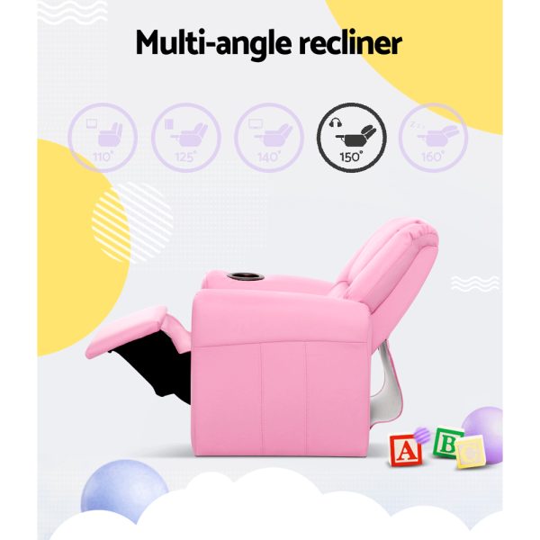 Kids Recliner Chair PU Leather Sofa Lounge Couch Children Armchair – Pink