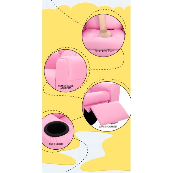 Kids Recliner Chair PU Leather Sofa Lounge Couch Children Armchair – Pink