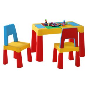 3PCS Kids Table and Chairs Set Activity Toys Storage Box Desk Blocks