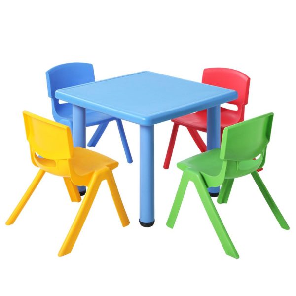 5PCS Kids Table and Chairs Set Children Study Desk Furniture Plastic 4 Chairs