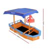 Kids Sandpit Wooden Boat Sand Pit with Canopy Bench Seat Beach Toys 150cm