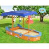 Kids Sandpit Wooden Boat Sand Pit with Canopy Bench Seat Beach Toys 150cm